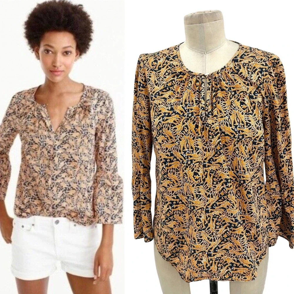 J. Crew x Drake’s of London Giraffe Print Cotton Blouse Size 4